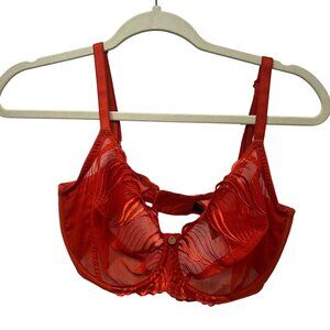 Natori Bright Red orange Sheer Lace Embroidered Underwire Bra 34G